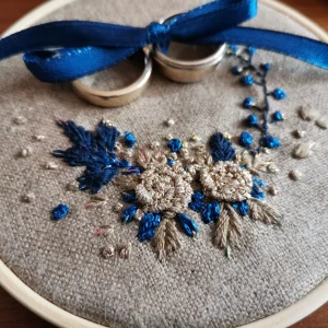 Porte-alliances brodé bleu et or